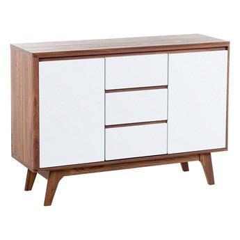 Beliani Komoda biała ciemne drewno 82 x 115 cm szafki 3 szuflady nowoczesna