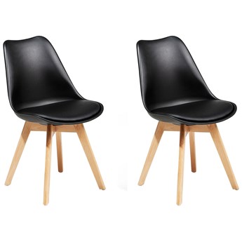 Beliani Zestaw 2 krzeseł czarnych plastikowych nóżki jasne drewno siedzisko z ekoskóry do jadalni styl skandynawski przejściowy