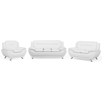 Beliani Komplet wypoczynkowy biały ekoskóra sofa 3-osobowa 2-osobowa i fotel styl nowoczesny