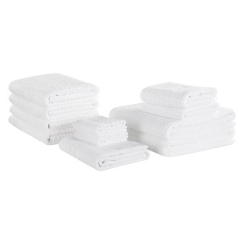 Beliani Komplet 11 ręczników biały bawełna low twist ręcznik dla gości do rąk kąpielowy plażowy i mata łazienkowa