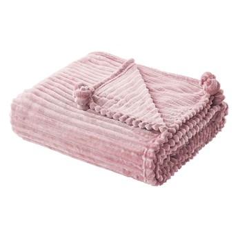 Beliani Koc różowy 150 x 200 cm poliester prążkowany z pomponami narzuta na sofę łóżko