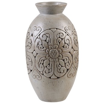 Beliani Dekoracyjny wazon szary gliniany 52 cm ręcznie robiony styl boho żłobiony wzór kwiatowy