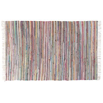Beliani Dywan jasnokolorowy bawełniany 140 x 200 cm ręcznie tkany z ozdobnymi frędzlami boho styl do salonu