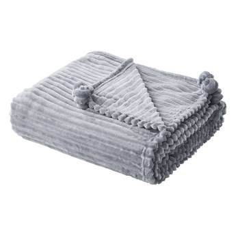 Beliani Koc szary 150 x 200 cm poliester prążkowany z pomponami narzuta na sofę łóżko