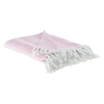 Beliani Koc różowy bawełniany 130 x 160 cm jodełka z frędzlami narzuta styl boho