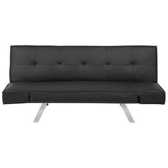 Beliani Sofa rozkładana czarna ekoskóra poliester kanapa do salonu pokoju nowoczesna z funkcją spania metalowe srebrne nogi