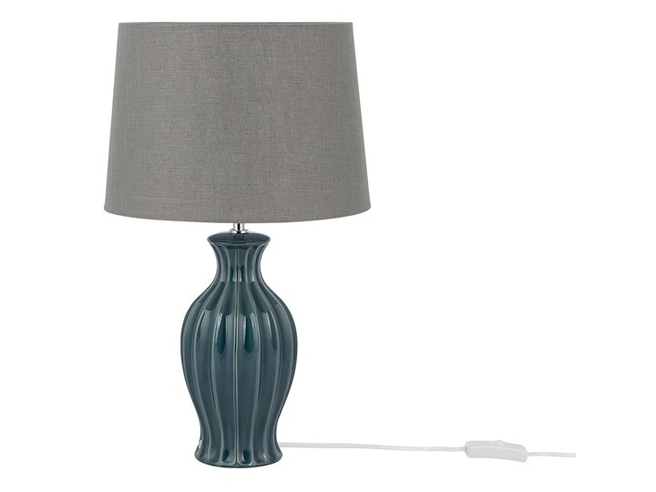 Beliani Lampa stołowa zielona ceramiczna 59 cm okrągły brązowoszary abażur klasyczna Lampa z abażurem Lampa solna Ceramika Pomieszczenie Sypialnia