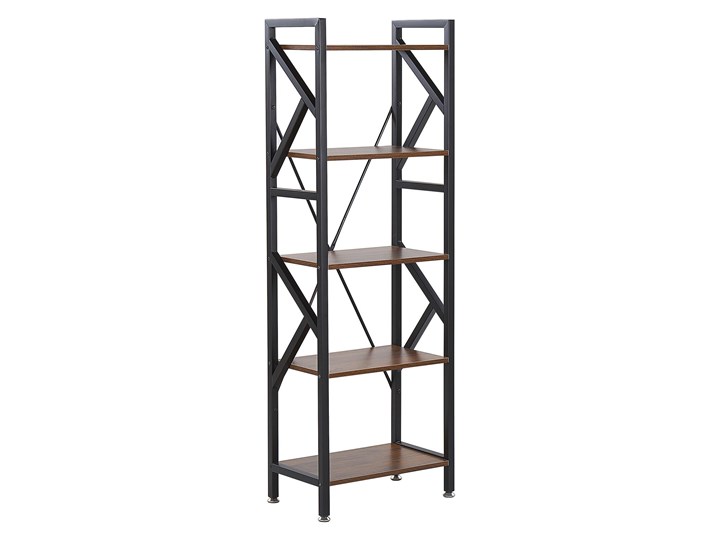 Beliani Regał ciemne drewno 5 półek czarna stalowa metalowa rama industrialny room divider Na dekoracje Płyta MDF Płyta laminowana Na książki Płyta meblowa Kolor Czarny