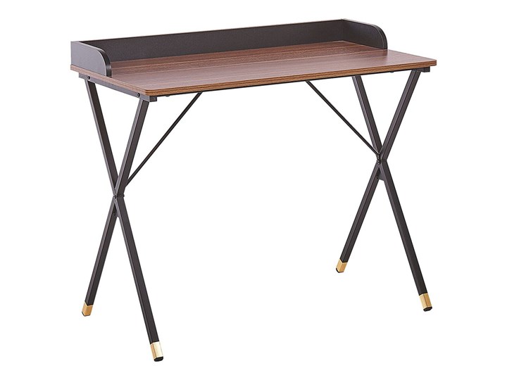 Beliani Biurko ciemne drewno z czarnym metalowa rama 90 x 50 cm małe biurko na home office złote akcenty Szerokość 90 cm Biurko komputerowe Płyta MDF Kategoria Biurka