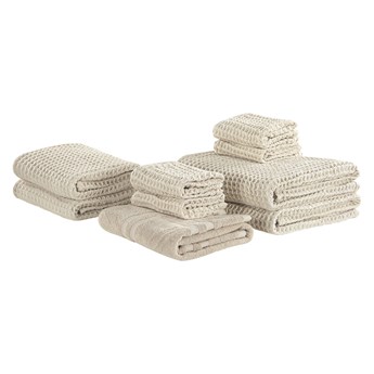 Beliani Komplet 9 ręczników beżowy bawełna zero twist ręczniki dla gości do rąk kąpielowy i mata łazienkowa