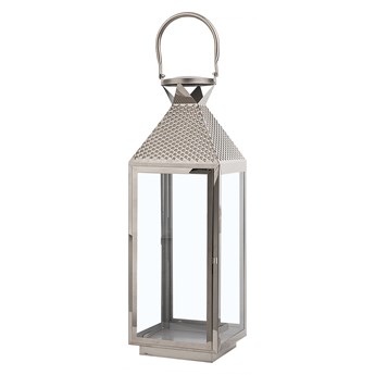 Beliani Lampion dekoracyjny srebrny metalowy 55 cm ozdobna latarnia na świecę