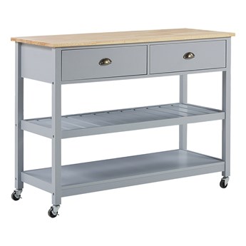Beliani Wózek kuchenny szary z drewnianym blatem 120 x 48 x 91 cm szafka na kółkach z 2 szufladami