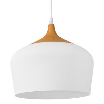 Beliani Lampa wisząca biała metalowa 173 cm matowe wykończenie akcent w kolorze jasnego drewna nowoczesna