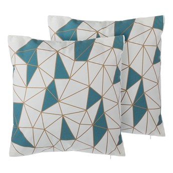 Beliani Zestaw 2 poduszek dekoracyjnych niebieski bawełniana trójkąty siatka wzór geometryczny białe tło 45 x 45 cm z wypełnieniem