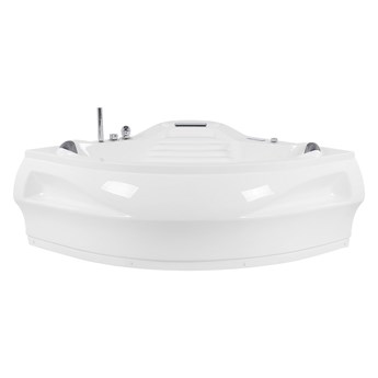 Beliani Wanna narożna biała akrylowa 145 cm z oświetleniem LED głośnikiem Bluetooth hydromasaż zagłówki nowoczesna