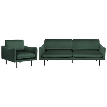 Beliani Zestaw wypoczynkowy zielony welurowy nowoczesna trzyosobowa sofa fotel do salonu