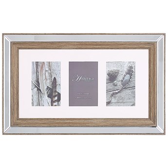 Beliani Multiramka ciemne drewno drewniana lustrzana 32 x 50 cm na zdjęcia 3 fotografie 10 x 15 cm kolaż wisząca