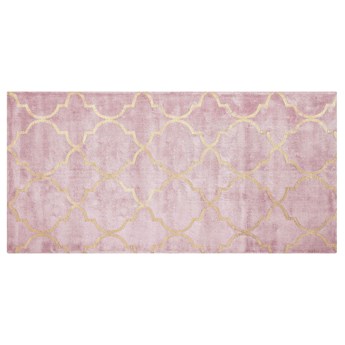 Beliani Dywan różowy ze złotym wzorem marokańska koniczyna wiskoza z bawełną 80 x 150 cm styl nowoczesny glamour