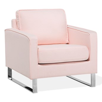 Beliani Fotel różowy tapicerowany materiałem grube siedzisko srebrne nóżki retro design