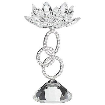 Beliani Świecznik srebrny metalowy 17 cm glamour kryształowy kwiat
