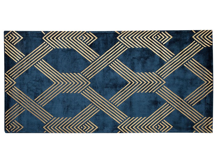 Beliani Dywan niebieski ze złotym geometrycznym wzorem wiskoza z bawełną 80 x 150 cm styl nowoczesny glamour 80x150 cm Pomieszczenie Sypialnia Dywany 160x230 cm Prostokątny Pomieszczenie Salon