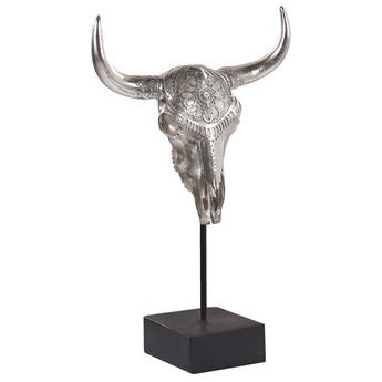 Beliani Figurka dekoracyjna srebrna ozdoba czaszka byka 46 cm