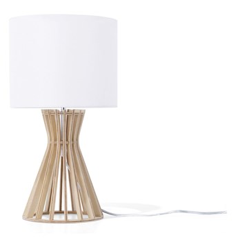 Beliani Lampa stołowa biała jasne drewno 37 cm okrągły abażur ażurowa nowoczesna