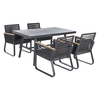 Beliani Zestaw ogrodowy jadalniany czarny materiałowy 4 krzesła 1 stół metalowe aluminium rama matowe wykończenie nowoczesny minimalistyczny