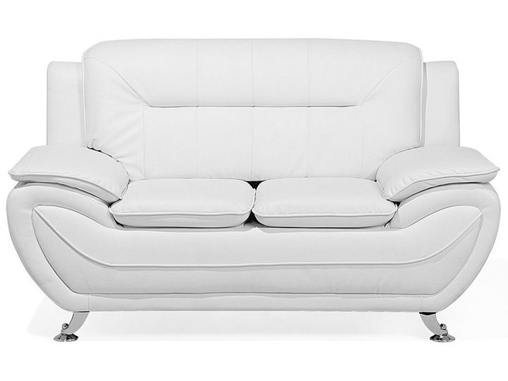 Beliani Sofa 2-osobowa biała tapicerowana ekoskórą srebrne nóżki grube oparcie retro design Szerokość 155 cm Głębokość 86 cm Stała konstrukcja Powierzchnia spania