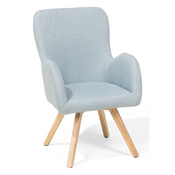 Beliani Fotel jasnoniebieski tapicerowany materiałem jasne drewniane nóżki retro styl do salonu