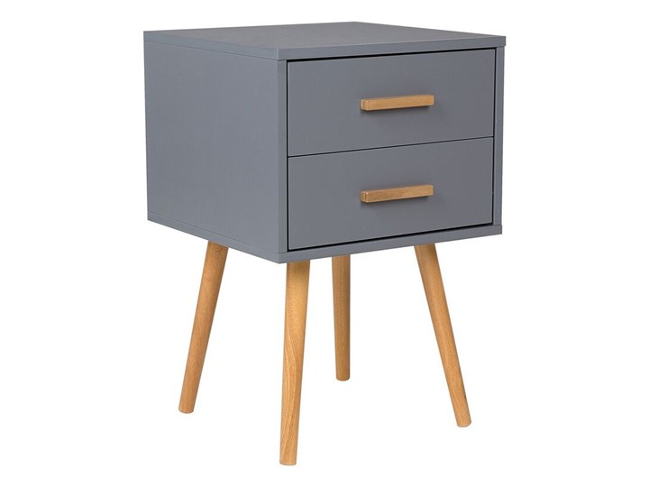 Beliani Stolik nocny szary drewniane nogi szafka z 2 szufladami 40 x 40 cm styl skandynawski Drewno Płyta MDF Płyta laminowana Pomieszczenie Salon