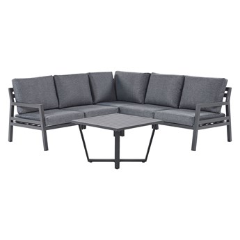 Beliani Narożny zestaw zewnętrzny ciemnoszary aluminium czarne z poduszkami i stolikiem kawowym miejsce dla 5 osób moduły