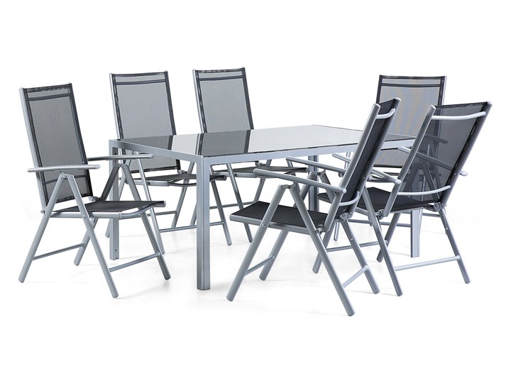 Beliani Zestaw mebli ogrodowych jadalniany stół 160 x 90 cm z aluminium i szkła 6 krzeseł siatka reg ...