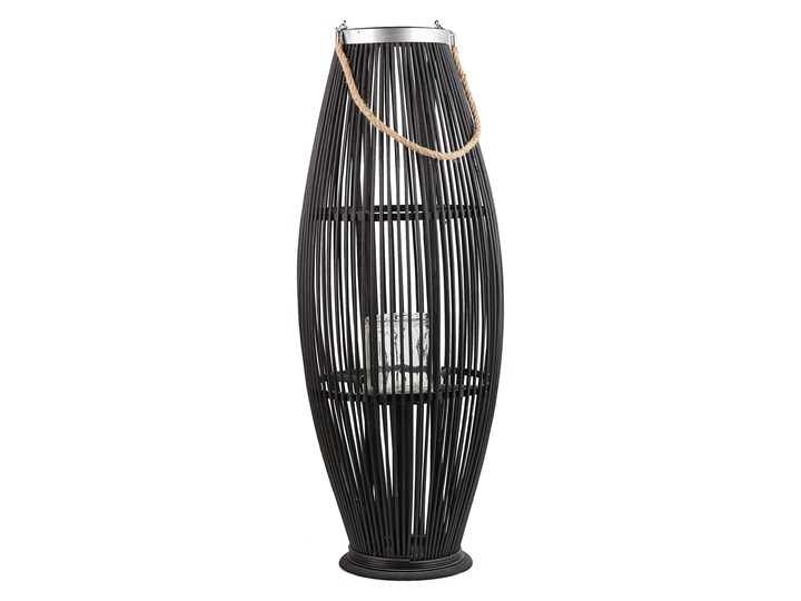 Beliani Lampion dekoracyjny czarne drewno bambusowe 72 cm ozdoba latarnia na świecę Szkło Kolor Czarny
