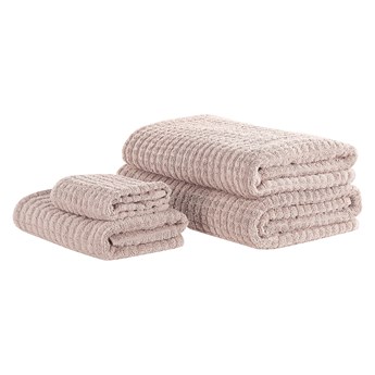 Beliani Komplet 4 ręczników różowy bawełna low twist ręczniki dla gości do rąk kąpielowy i plażowy