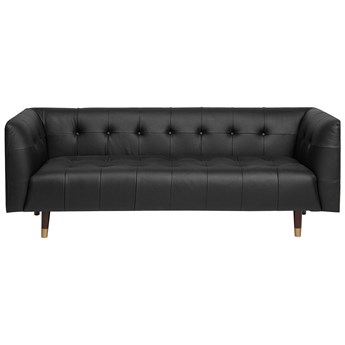 Beliani Sofa 3-osobowa czarna skórzana pikowane obicie drewniane nóżki styl glamour