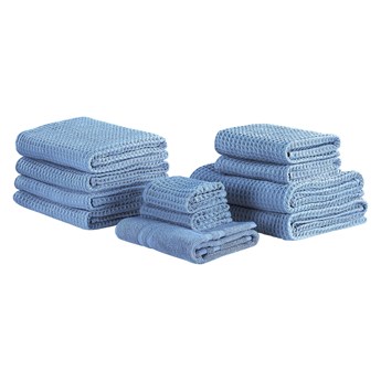Beliani Komplet 11 ręczników niebieski bawełna zero twist ręcznik dla gości do rąk kąpielowy plażowy i mata łazienkowa