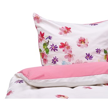 Beliani Komplet pościeli poszewki na kołdrę i poduszkę biało-różowy kwiecisty wzór bawełna 135 x 200 cm nowoczesny sypialnia