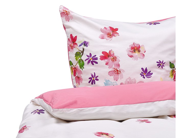Beliani Komplet pościeli poszewki na kołdrę i poduszkę biało-różowy kwiecisty wzór bawełna 135 x 200 ...