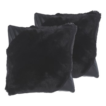 Beliani Zestaw 2 poduszka dekoracyjne czarne włochacz sztuczne futro 42 x 42 cm z wypełnieniem ozdobna akcesoria salon sypialnia
