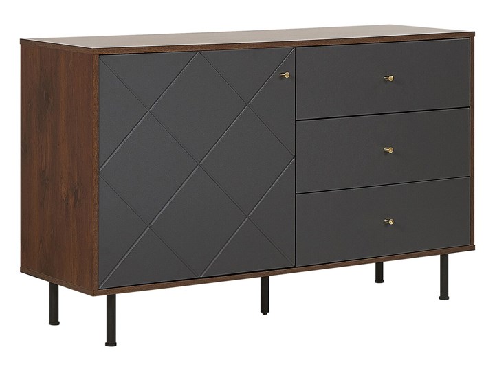 Beliani Komoda szaro-ciemnobrązowa 118 x 40 cm 3 szuflady 1 szafka styl nowoczesny glam Płyta MDF Szerokość 120 cm Wysokość 76 cm Z szafkami i szufladami Drewno Pomieszczenie Salon