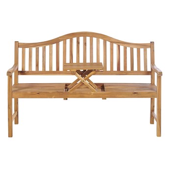 Beliani Ławka ogrodowa jasne drewno akacjowe 150 cm z rozkładanym stolikiem na taras balkon klasyczny design