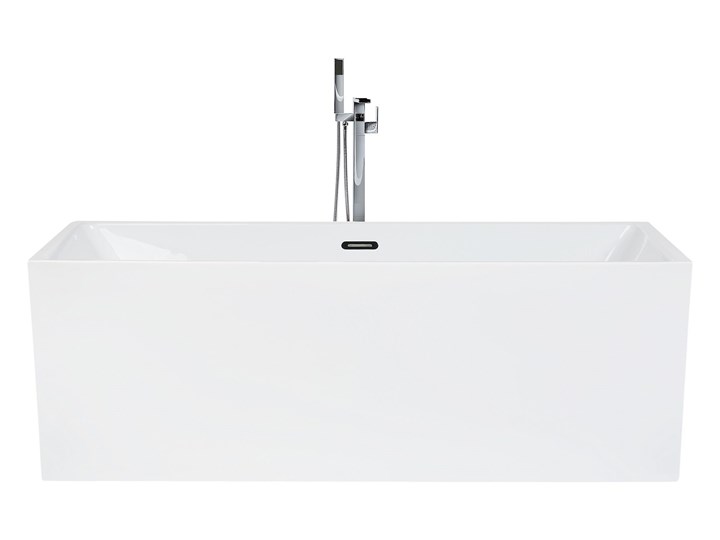 Beliani Wanna wolnostojąca biała akrylowa 170 x 81 cm system przelewowy prostokątna współczesna Wolnostojące Symetryczne Długość 170 cm Kolor Biały