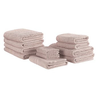 Beliani Komplet 11 ręczników różowy bawełna low twist ręcznik dla gości do rąk kąpielowy plażowy i mata łazienkowa