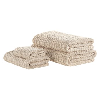Beliani Komplet 4 ręczników beżowy bawełna low twist ręczniki dla gości do rąk kąpielowy i plażowy