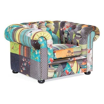 Beliani Fotel wielokolorowy tapicerowany chesterfield tuftowany pikowany patchwork vintage boho salon