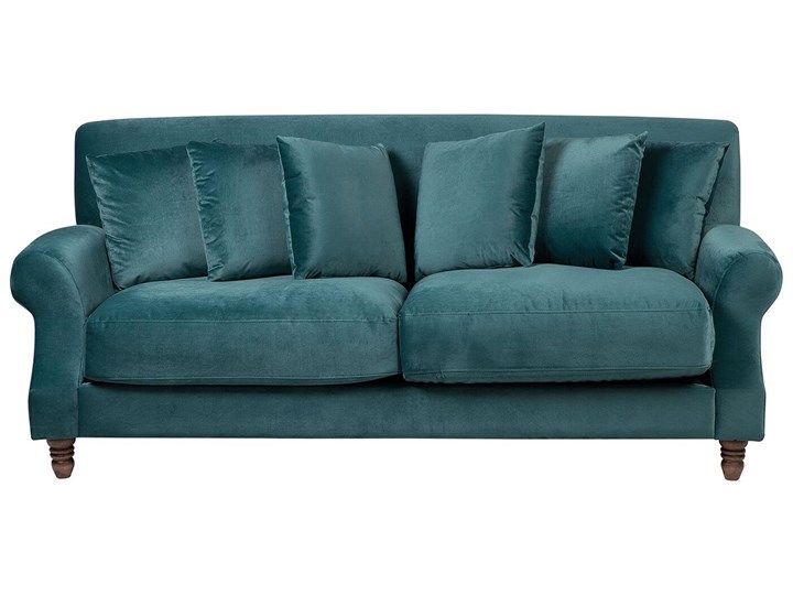 Beliani Sofa 3-osobowa morska welurowa drewniane nóżki grube siedzisko dodatkowe poduszki retro wygląd Stała konstrukcja Szerokość 186 cm Głębokość 102 cm Nóżki Na nóżkach Typ Gładkie