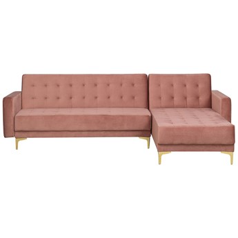 Beliani Narożnik rozkładany różowy welurowy modułowy 4-osobowy nowoczesna pikowana sofa do salonu z szezlongiem lewostronna