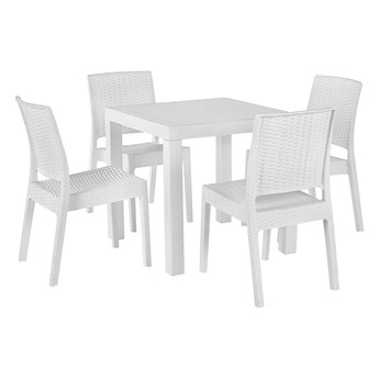Beliani Zestaw mebli ogrodowych biały kwadratowy stół 80 x 80 cm 4 krzesła na taras do ogrodu