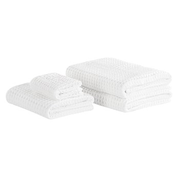 Beliani Komplet 4 ręczników biały bawełna zero twist ręczniki dla gości do rąk kąpielowy i mata łazienkowa